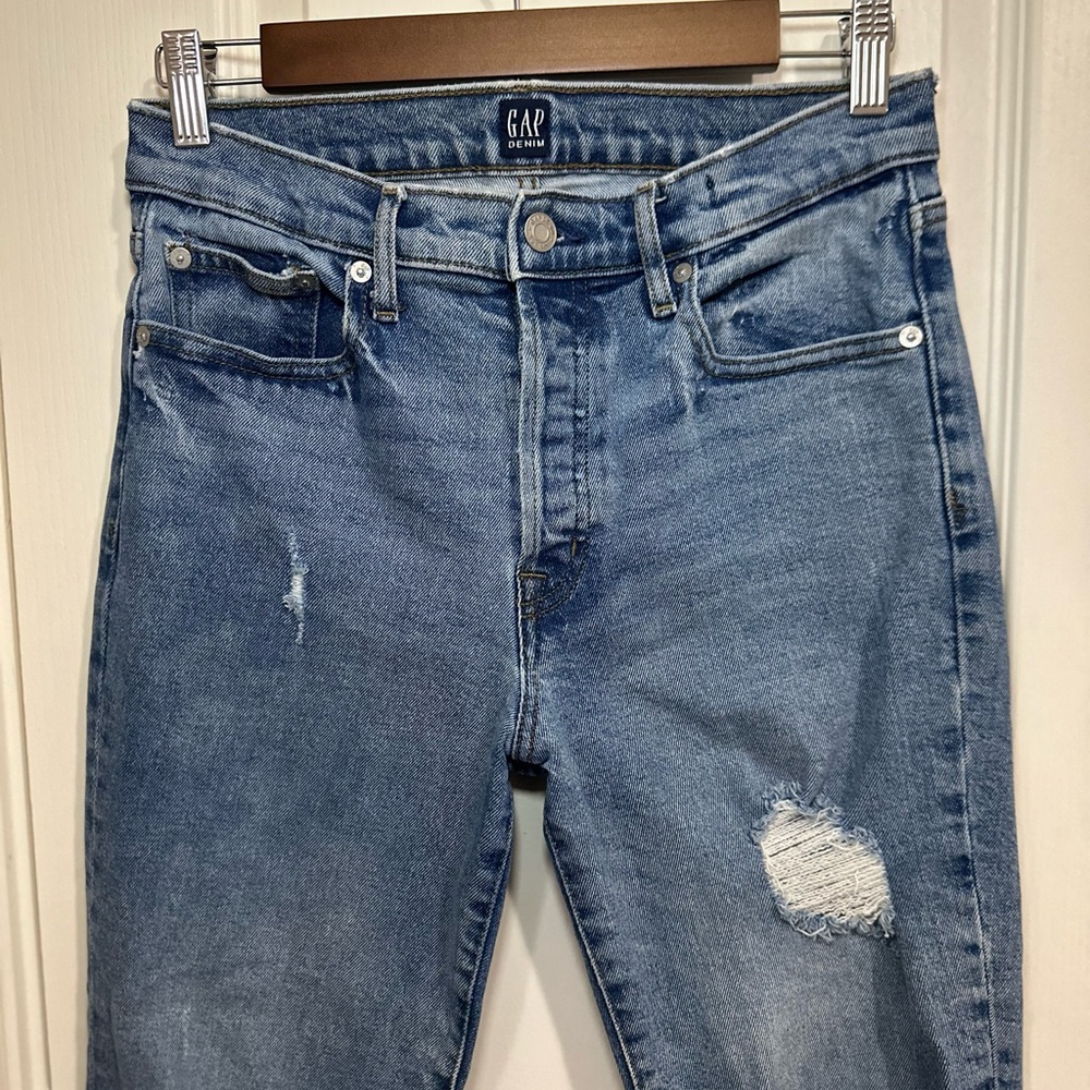 GAP Blue High Rise Jeans with Distressed Detail